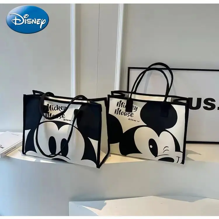 Disney Mickey Mouse Large Capacity Canvas Bag Women's Summer New Fashion Commuter Tote Bag Cartoon Print Shoulder Bag Mommy Bag