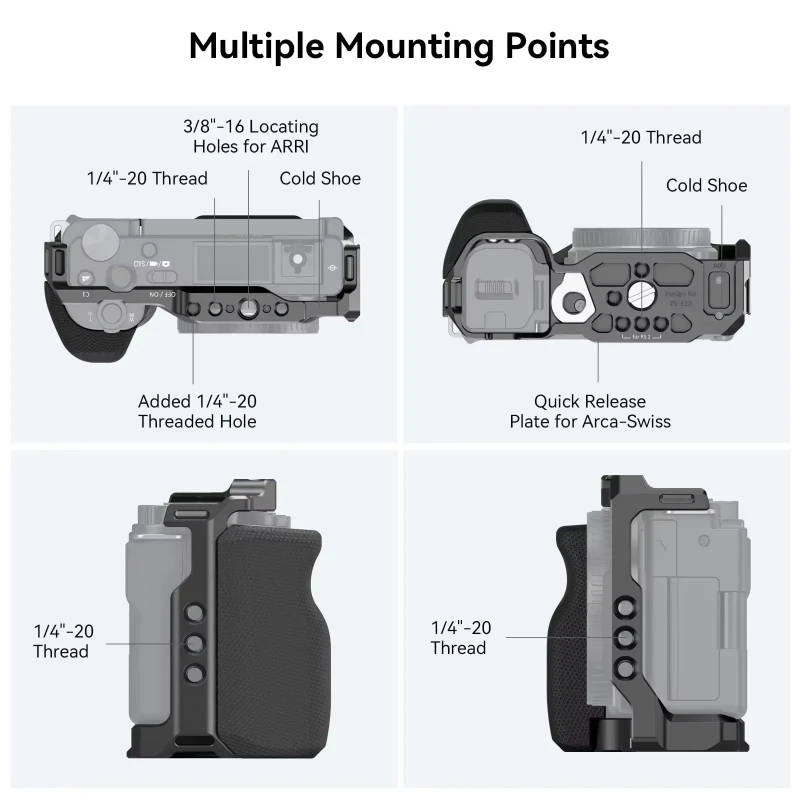 SmallRig for Sony ZV-E10 Full Camera Cage with Cold Shoe and Built-in Quick Release Plate Silicone Handle - 3538B