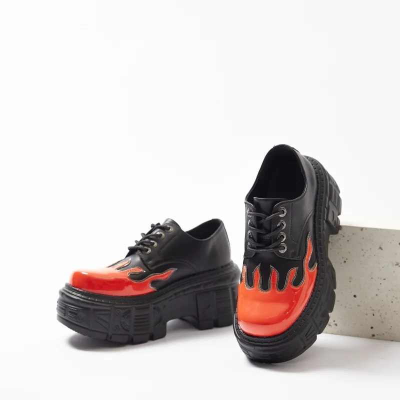 Large Size Women\'s 2025 New Platform Men\'s Orange Small Leather Punk Sneakers Shoes 8 Cm