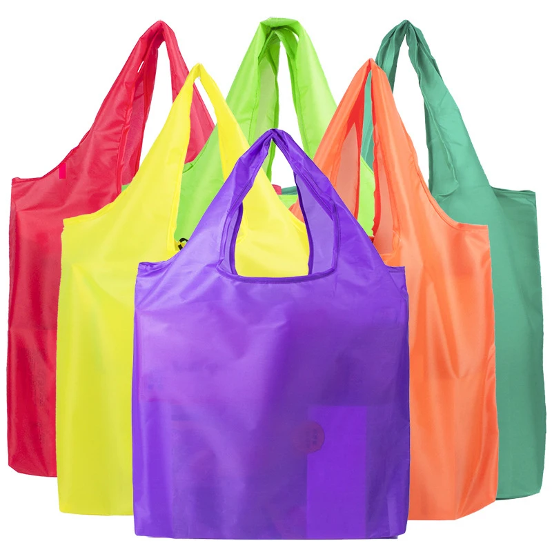 Bolso de compras plegable de Color sólido, bolsa de comestibles de viaje reutilizable, respetuoso con el medio ambiente, bolso de un hombro para viaje, bolso de mano de supermercado