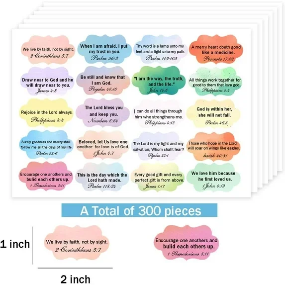 300pcs Bible Verse Stickers Scripture Inspirational Stickers Colorful Christian Planner Religious Stickers 1x2inch