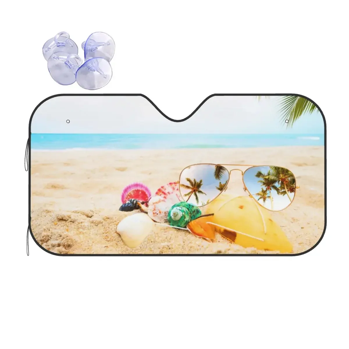Parasol para parabrisas divertido Palm Sea Beach, 76x140cm, paisaje de verano, visera de papel de aluminio, estilo para coche