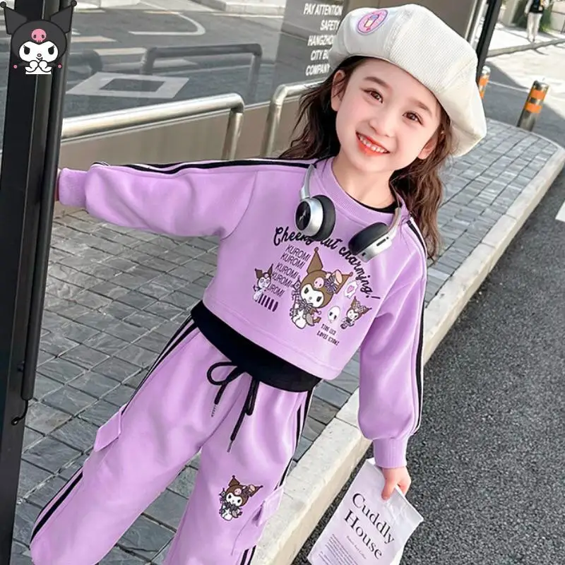 

My Melody Kuromi, полосатый свитшот Sanrio для девочек, жилет, брюки, кавайный комплект с героями мультфильмов, весенне-осенний новый модный дышащий комплект