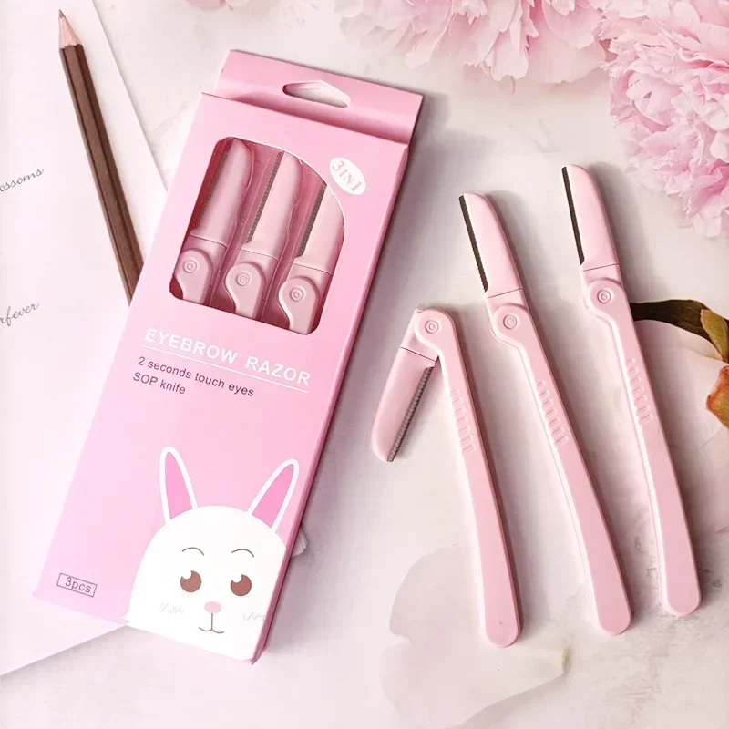 Tondeuse à sourcils pliante rose, rasoir pour aisselles, beauté du visage et des yeux, lames en acier inoxydable, outils de maquillage, 6 pièces/ensemble