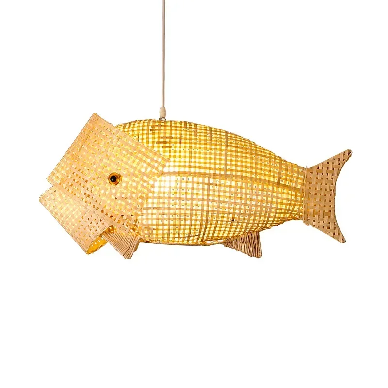 Nordic Modern Pendant Lights Creative Fish Art Bamboo Light Fixture LED Living Room Decor Hanging Lamps Kitchen Restaurant Light