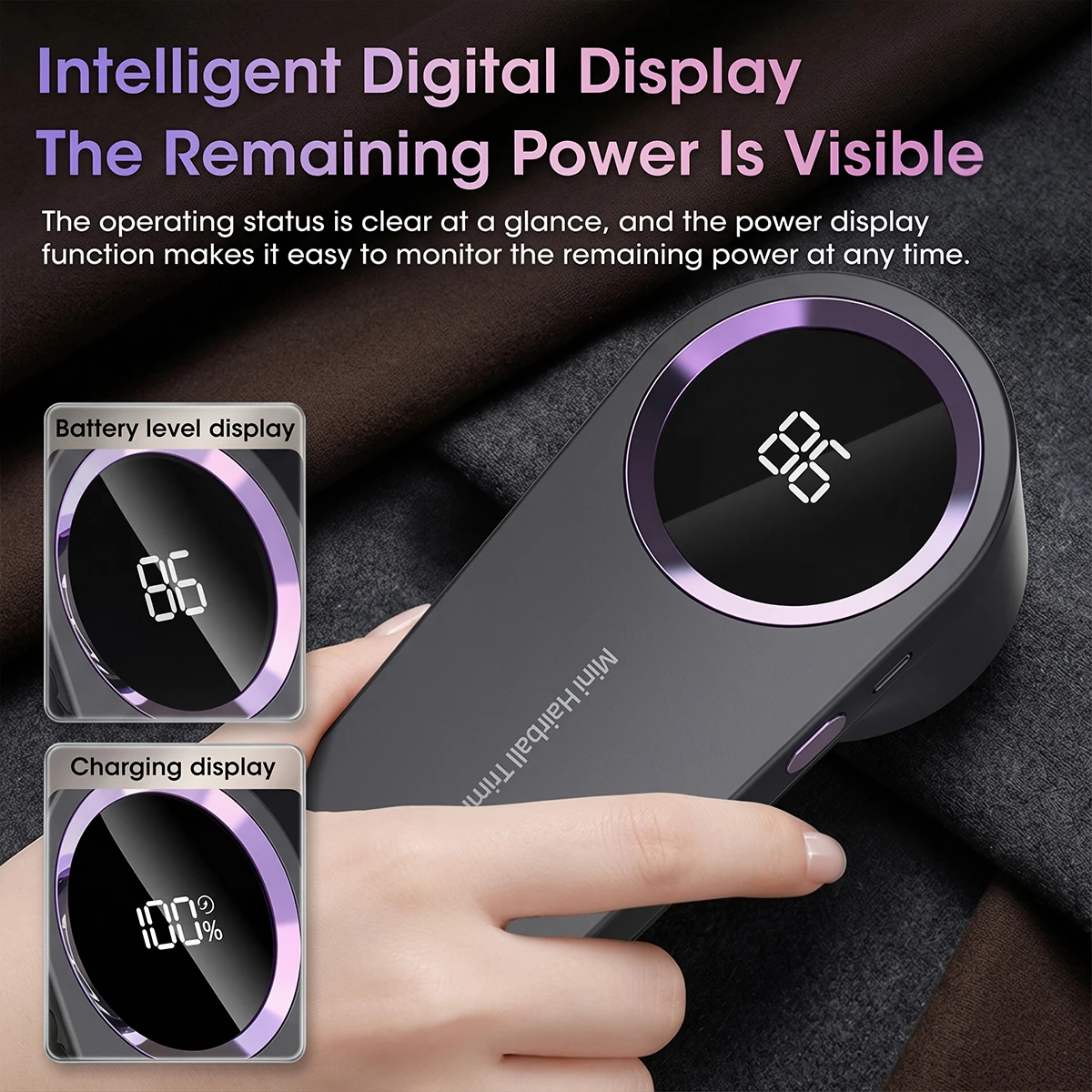2/1 Stück Fusselentferner für Kleidung, LED Digital Elektrischer Pellet- und Flusenentferner, USB-Aufladbar, Fusselrasierer für Stoffe und Pullover – Detail 4