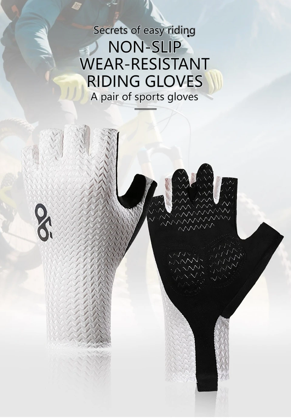 GTUBIKE Kurze Fahrradhandschuhe, fingerlose Handschuhe, rutschfest, Fahrrad-Lycra-Stoff, Halbfinger-Fäustling für MTB, Rennrad, Sport, Rennen – Detail 1