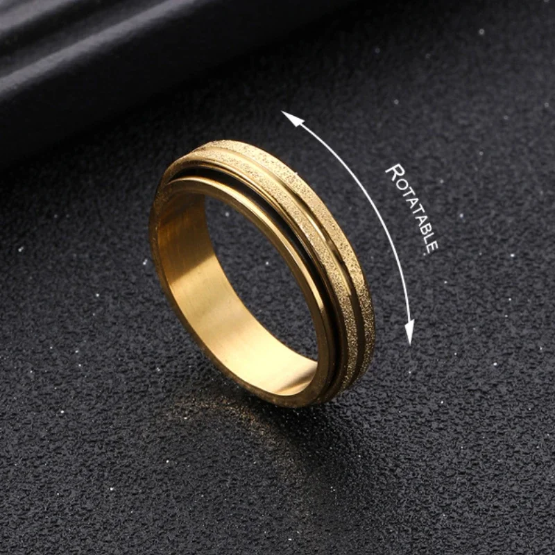 Anti Stress Anxiety Fidget Spinner Couple Rings For Lovers Heart Rotating Stainless Steel Wedding Band Knuckle Ring Jewelry Gift