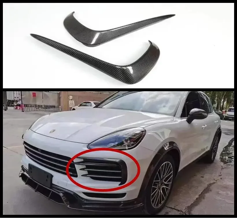 Carbon Fiber Front Bumper Lip grille Splitters Aprons Fog light Lamp Cover For Porsche Cayenne 9Y0 9Y3 2018 2019 2020 2021 2022