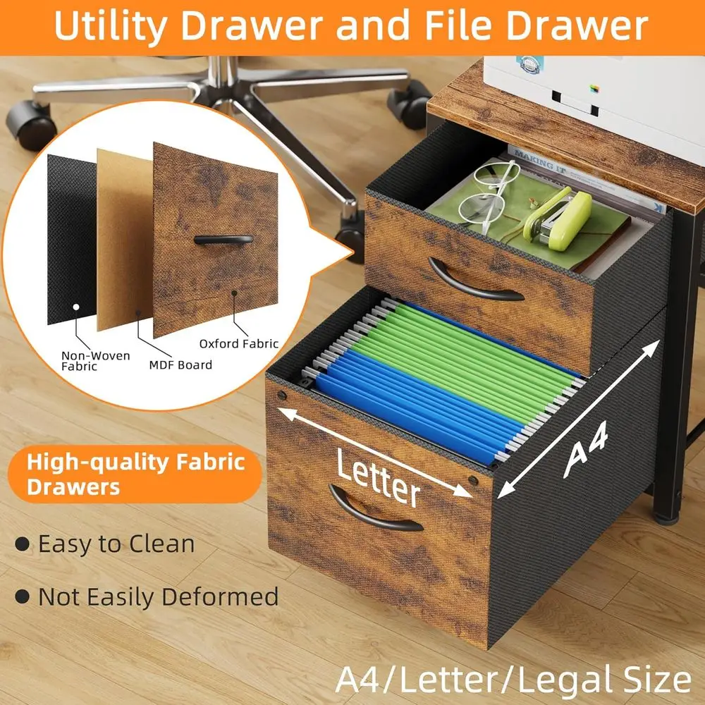 Rustic Brown 81.2 Dual Gaming Desk with Power Outlet, LED & Friction Drawers for Home Office