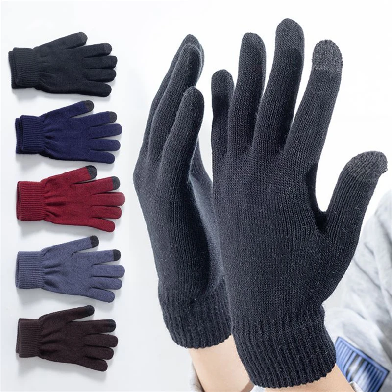 Guantes de punto cálidos de invierno para teléfono móvil, guantes tejidos de lana con pantalla táctil, guantes gruesos y cálidos para adultos, mitones para hombres y mujeres