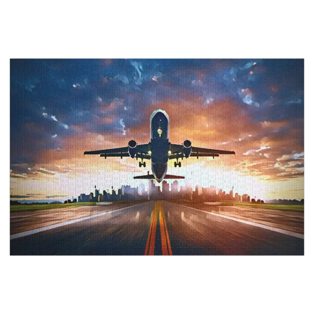 

Take Off (Plane Leaving the city) Jigsaw Puzzle Custom Wooden Name Works Of Art Custom Child Gift Personalized Puzzle