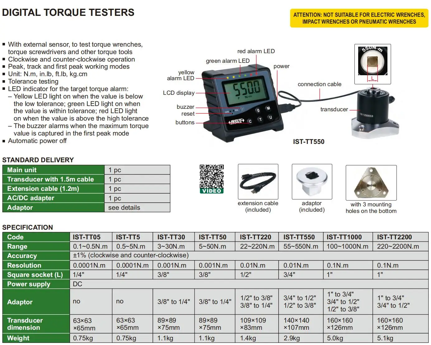 2025 Insize IST-TT05 0.1~0.5N.m/0.8 N.m/0.85~4.425in.lb digital torque testers