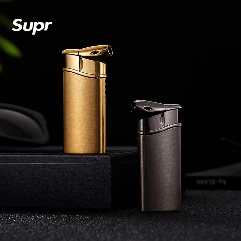 Schuine vlampijpaansteker, open vlam butaan hervulbare metalen aansteker, geschikt voor tabaksnippers, droge rookontsteking