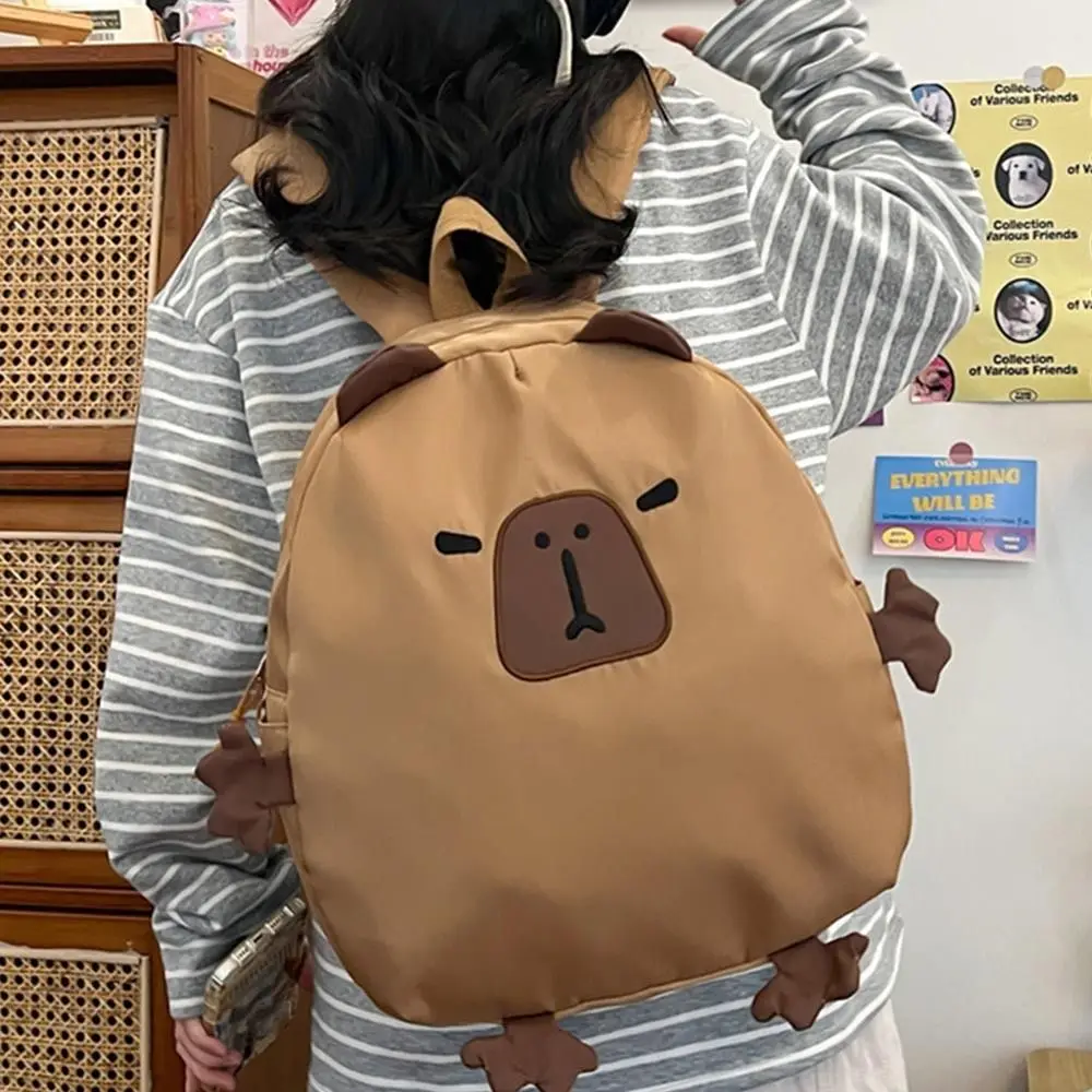 Kawaii kapibara nylonowa torba szkolna plecak na laptopa kreskówka plecak dla dzieci podróżna na co dzień torby na książki plecak o dużej pojemności