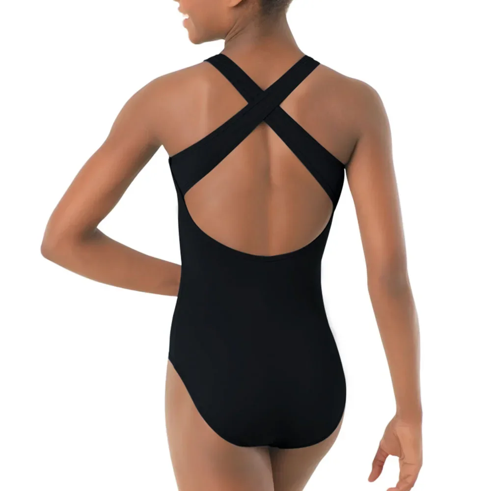 MiDee vêtements de danse enfants coton extensible pratique de base vêtements de danse noir gymnastique croisé dos nu tissus femmes adultes