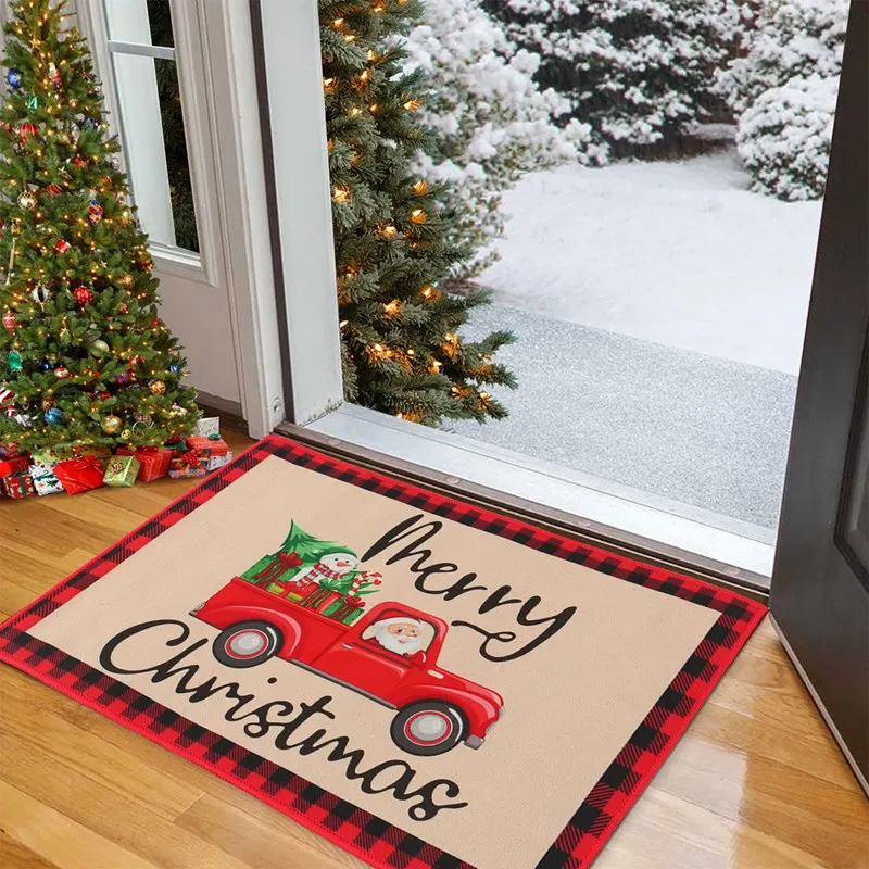 Christmas Doormat Decorative Xmas Holiday Front Door Mat Cartoon Character Felt Door Rugs for Indoor Outdoor Xmas New Year Decor