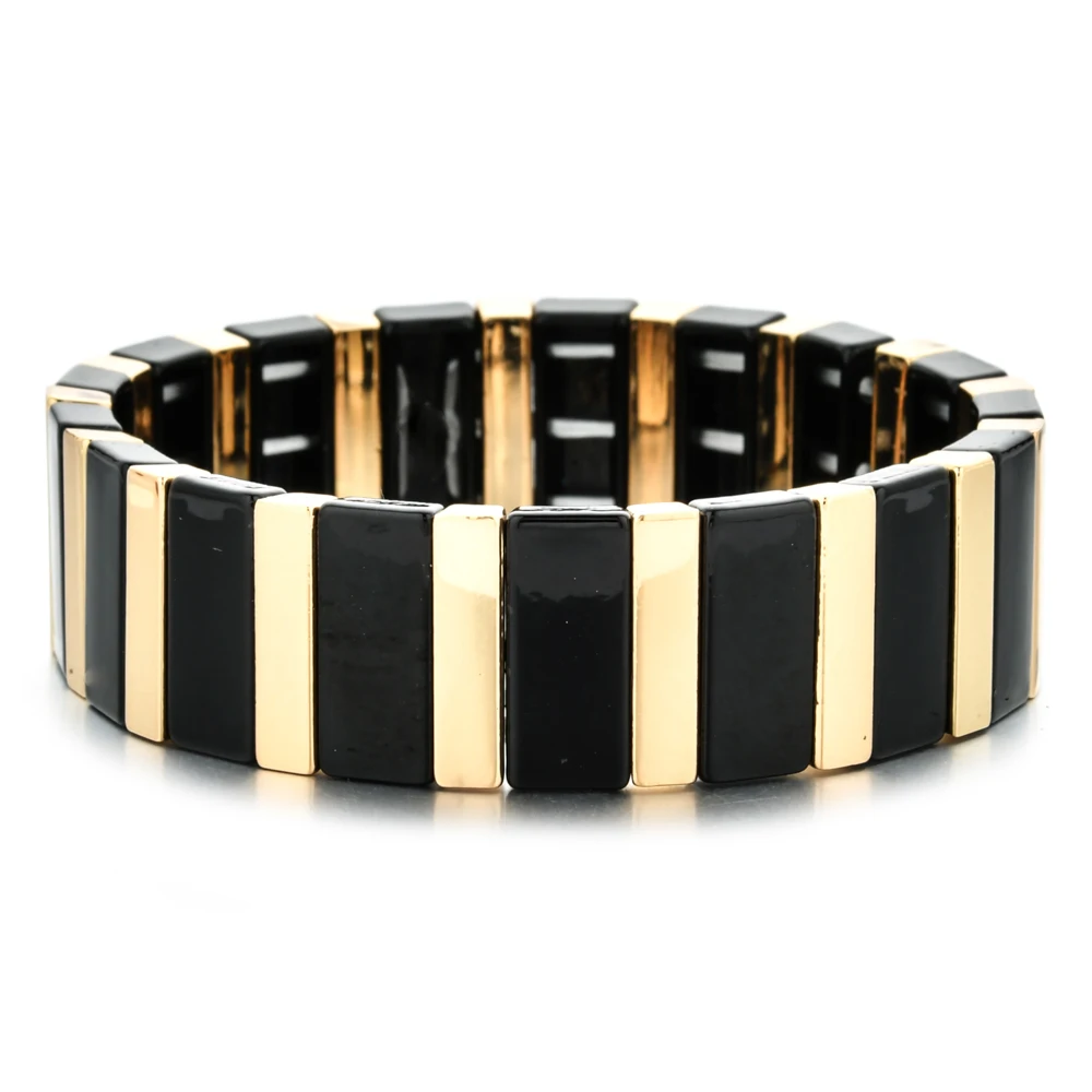 Boho Fashion Bracelet Gold Silver color Beaded Bracelet Elastic Enamel Tile Bracelet Cuff Bangles for Women Gifts