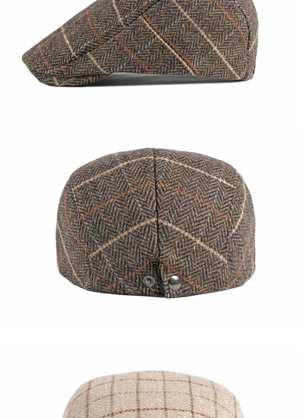 HT2903 Baskenmützen für Männer und Frauen, Retro-Künstler-Malermütze, karierte Baskenmütze, flache Ivy-Mütze für Damen und Herren, 2026 neue Herbst-Winter-Wollmütze. – Detail 9