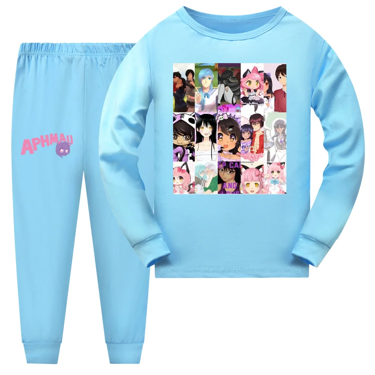 Novely-Conjunto de pijama de dibujos animados para niños y niñas, ropa de dormir de manga larga, con estampado de gato APHMAU, Aaron Lycan, para ocio