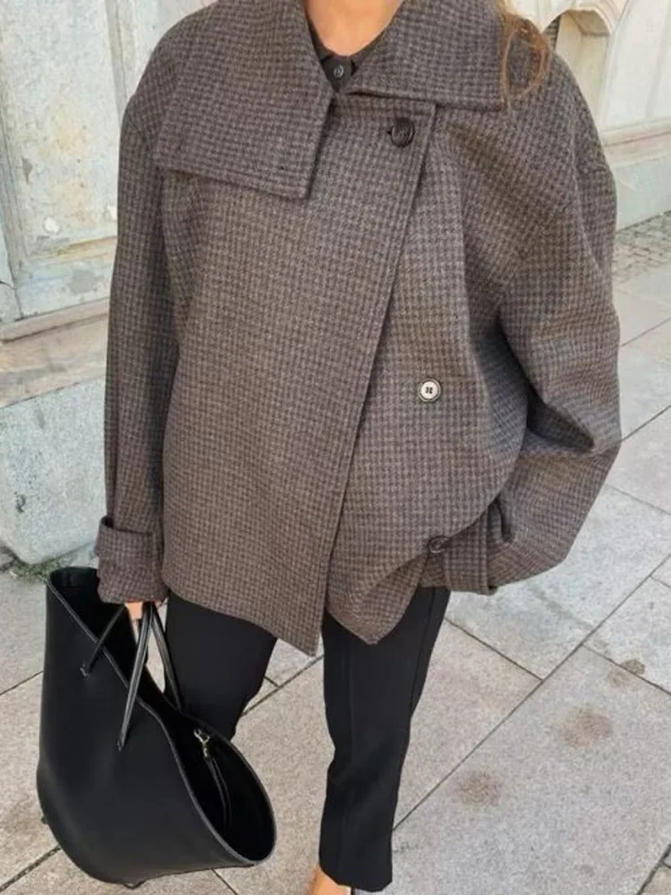 

HH женская новая мода ретро модная короткая куртка с узором «гусиные лапки» женская свободная повседневная уличная стильная куртка с воротником-стойкой и длинными рукавами Mujer