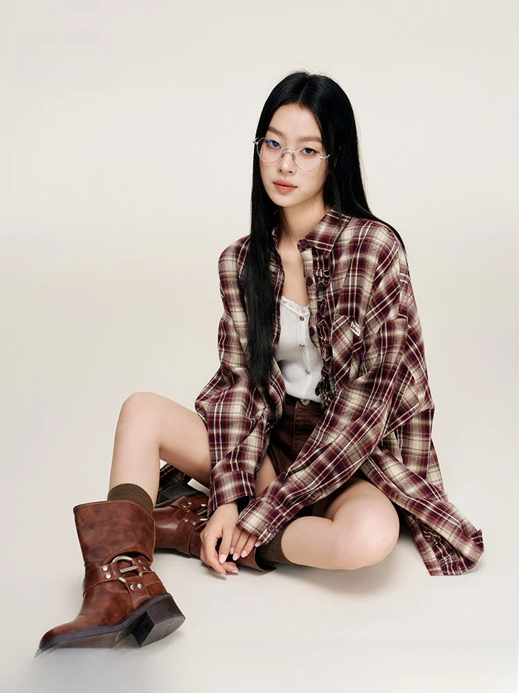 

Lii.Liilou Athflow Thiened Flannel Loose Long Sve irt with Floral Print Casual Sle Pure Cotton Breathable