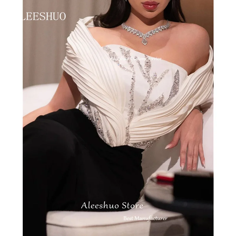 فستان حورية البحر ذو ألوان متباينة حديثة للحفلات الراقصة بطول الأرض قبالة الكتف بدون حمالات مطوي مطرز فستان Fستان Shrase Customi #6