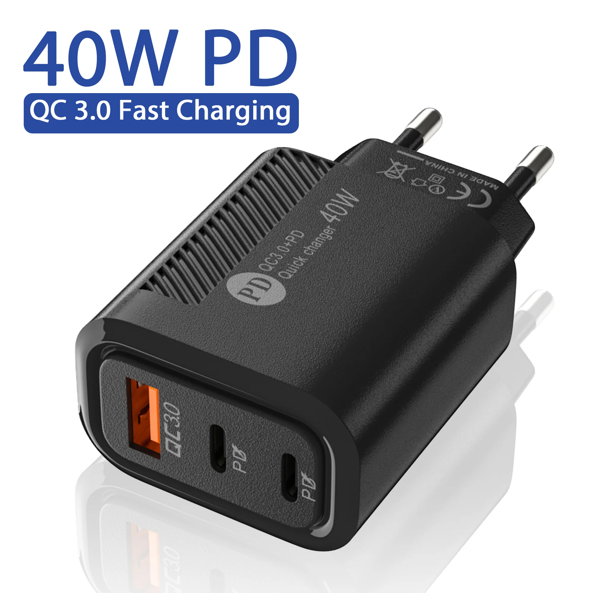 

USB C Charger 40W PD Fast Charger 3 Ports Type C Mobile Phone Charger for iPhone Xiaomi 12 Samsung QC3.0 Universal Power Adapter
