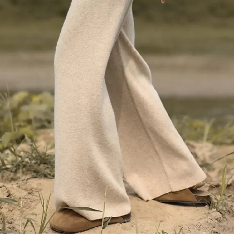 

Women's Knitted Wide Leg Pants Autumn Winter Retro High Waist Loose Woolen Trousers Belted Draped Floor-Length Pants CQ129