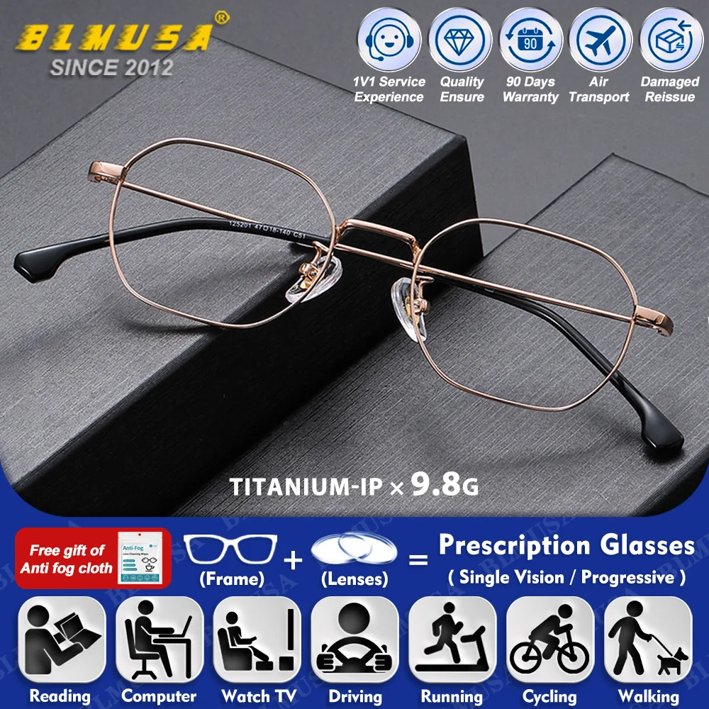 

BLMUSA (S) Trendy Ultralight Pure Titanium Progressive Prescription Glasses Anti Blue Ray Photochromic Optical Myopia Sunglasses