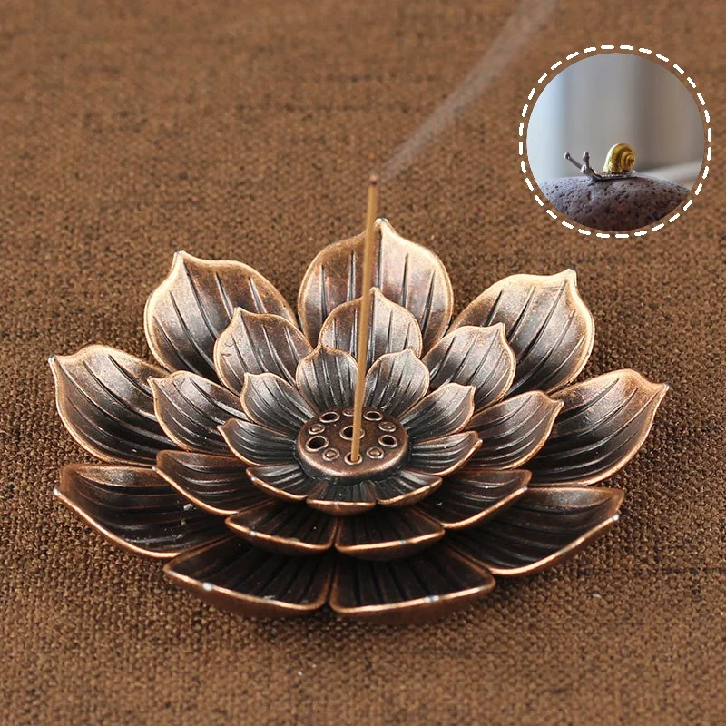 New Alloy Incense Burner Stick Holder Plate Buddhism Lotus Censer Bronze Incense Burner Living Room Bedroom Home Decora