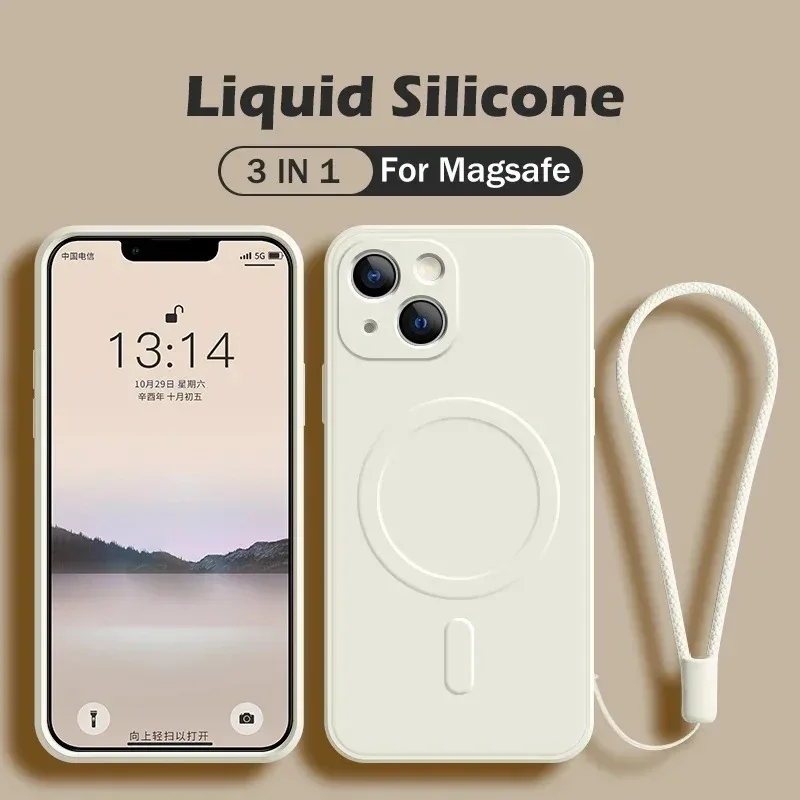 

Magnetic Wireless Charge Case For iPhone 12 15 13 14 Pro Max 13 Mini 11 XR XS X 7 8 Plus For Magsafe Liquid Silicone Strap Cover
