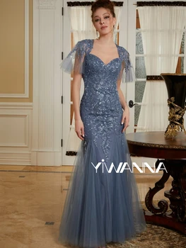 2025 V-neck manga curta mãe do vestido da noiva para casamento Classic Lace Appliques Prom Dress personalizado Mermaid Evening Gown