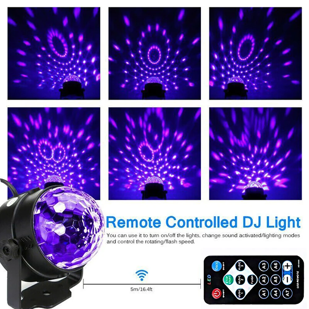 الأشعة فوق البنفسجية ماجيك الكرة DJ ليزر مصباح ليد المرحلة التحكم الصوتي شريط دوار حفل زفاف عيد الميلاد ديسكو العارض الديكور المنزل ﻿