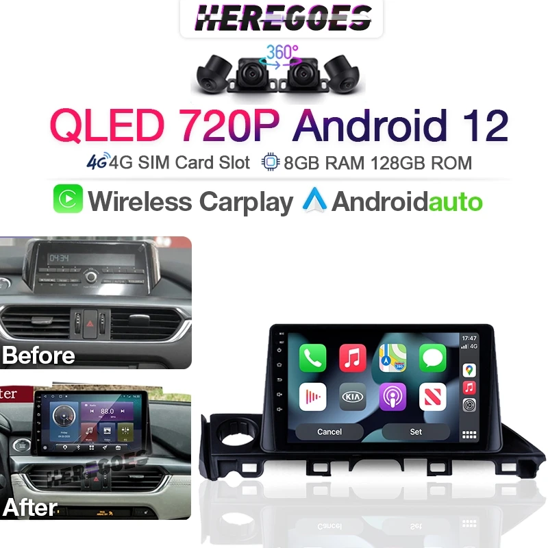 Carplay QLED 720P Car Radio 2 Din Android 12 Navigation For Mazda 6 Mazda6 3 Atenza GJ GL 2015 - 2018 Auto GPS 8G+128G Bluetooth