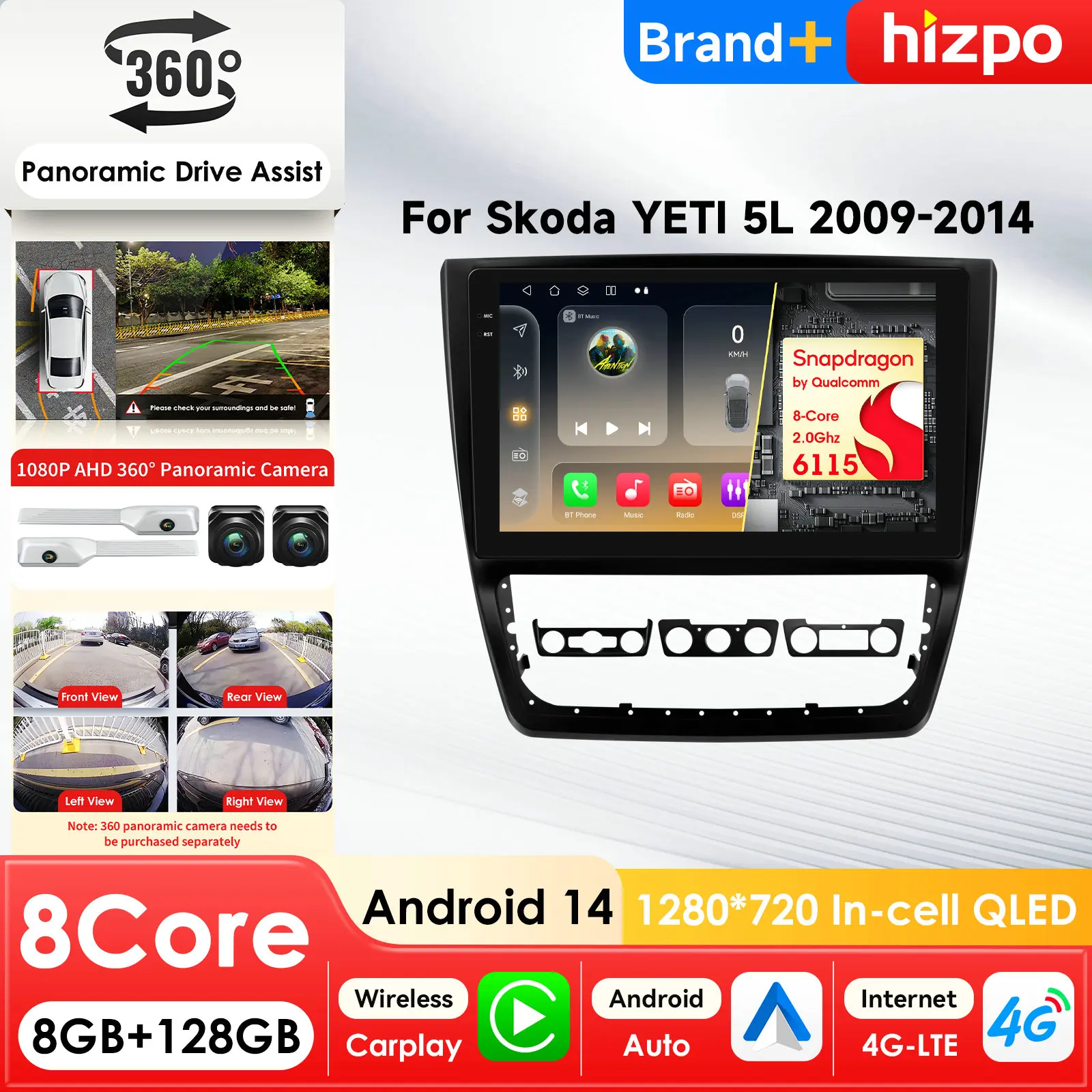 

Автомобильный мультимедийный плеер Hizpo на Android с процессором Snapdragon для Skoda Yeti 5L 2009-2014, GPS, Carplay, автомагнитола, 4G, интеллектуальный экран с ИИ