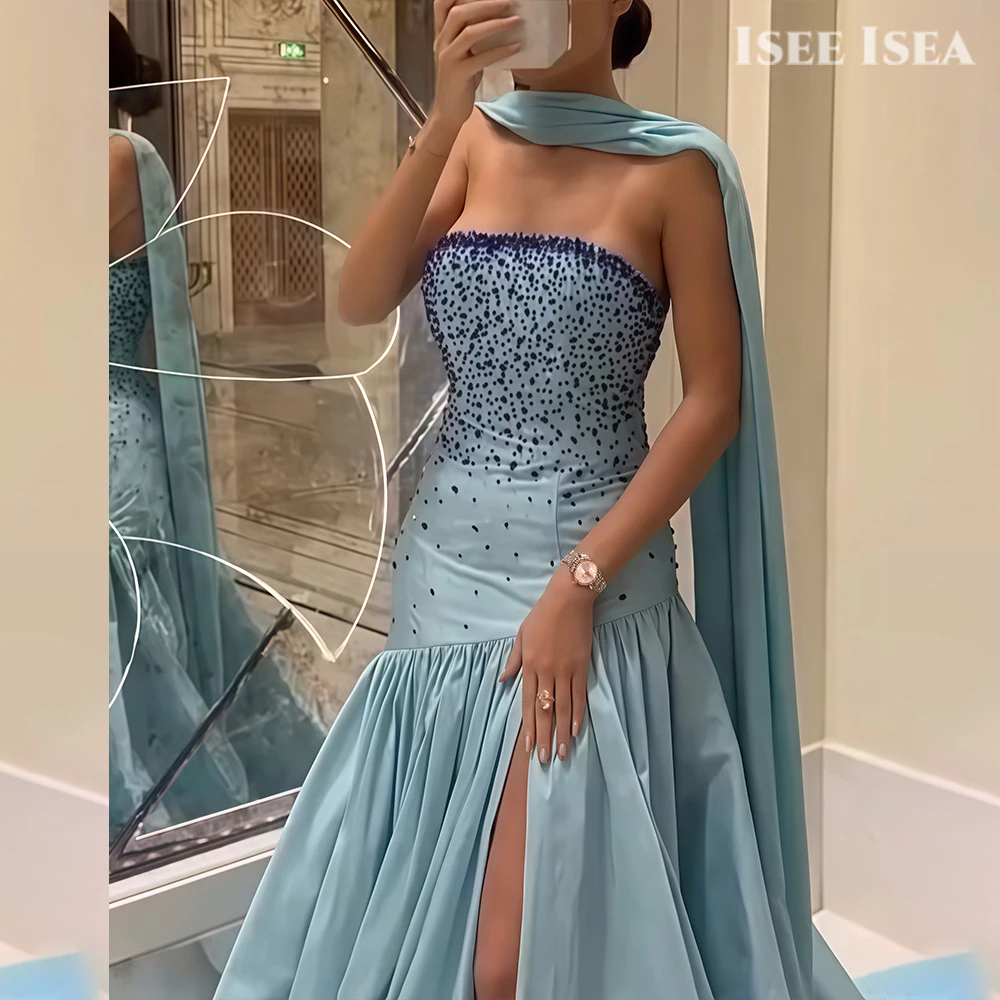 Gaun Malam Berpayet Kristal Tanpa Tali A-line Seksi Tanpa Lengan Belahan Samping Gaun Pesta Vestidos De Noches Kustom 2025