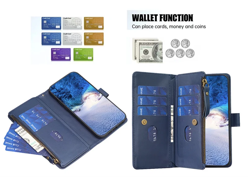 Realme C55 C53 C51 2023 Flip Case per OPPO Realme C55 Multi Card Zipper Wallet Leather Book Cover Realmi C53 C 55 C51 Funda