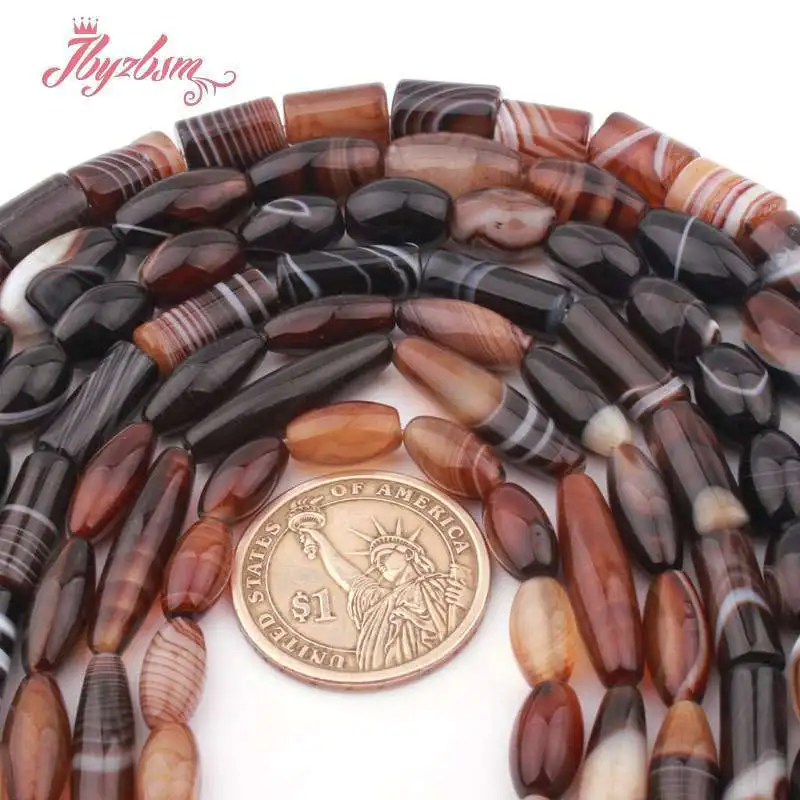 

Column Tube Olivary Brown Agate Onyx Loose Beads Natural Stone 15 inches for DIY Craft Necklace Bracelet Beads Jewelry Making