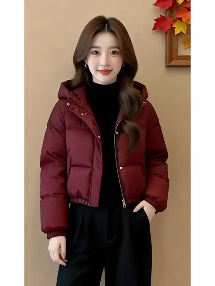 

New Commuter Simple Style Loose Cotton Jacket Women's Winter Short Puffy Warm Toned White Outerwear Korean Version Thickened