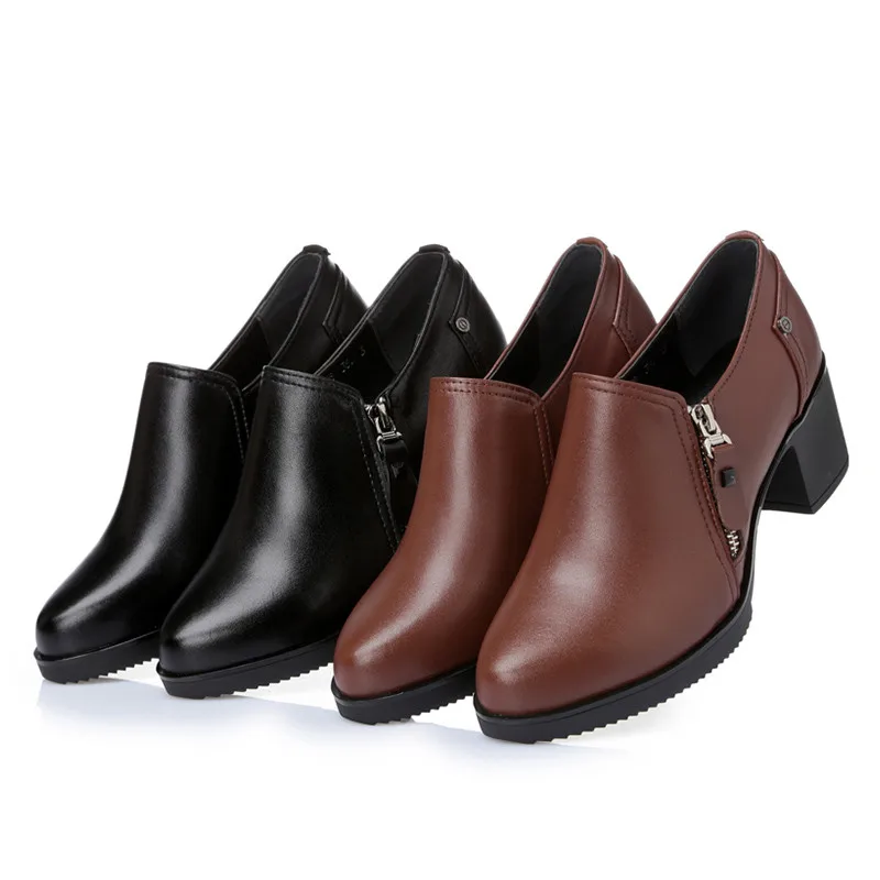 Women shoes waterproof Genuine leather high-heeled women\'s singles shoes high quality fashion ladies Casual Shoes