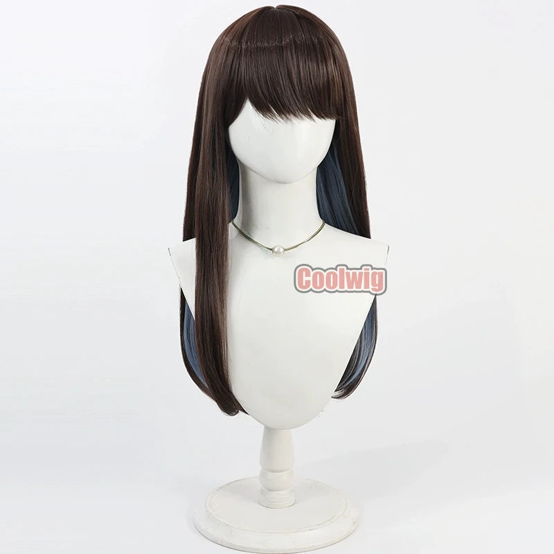 Coolwig الاصطناعية الشعر ماريان تأثيري الباروكات لعبة Nikke آلهة النصر ماريان 80 سنتيمتر براون مختلط الأزرق شعر مستعار مقاومة للحرارة