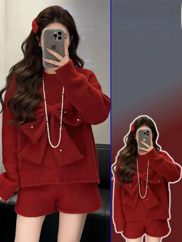 

plus Size Lazy Sle Knot Heavy Embellied Knitted Sweater orts Set Soft Cozy Winter Faion for plus Size Women