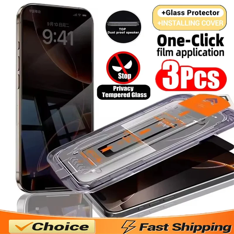 

3Pcs Oleophobic Coating Dust Free Installation Privacy Screen Protector For iPhone 15 14 11 12 13 16 Pro Max XR X XS 16 15 Plus