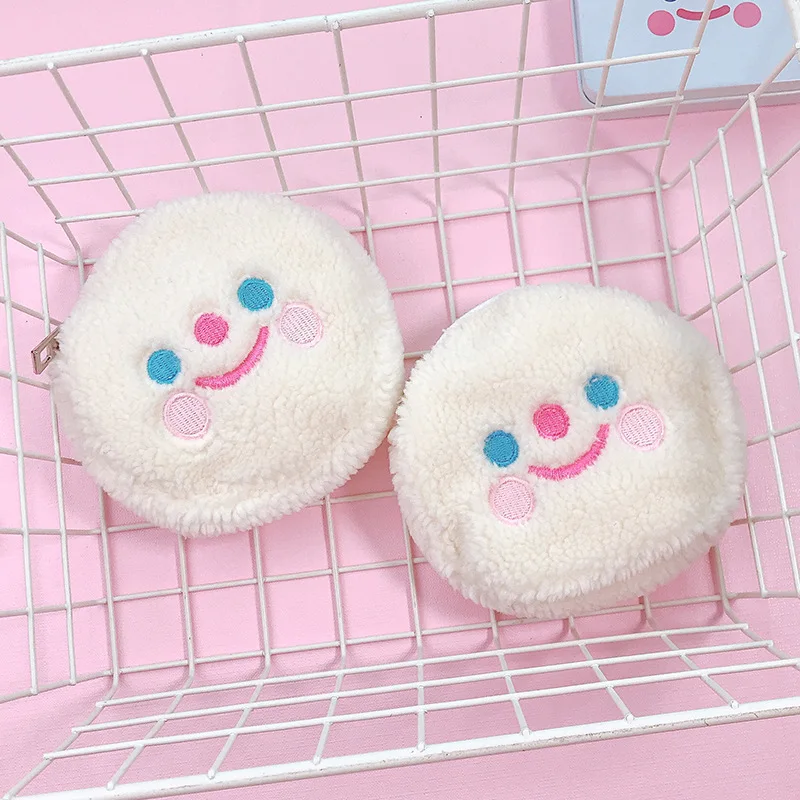 2023 Hot Cute Cartoon Clouds Smiley Crossbody Coin Purse Embroidered Lambswool Coin Key Bag Wallet Plush Cosmetic Storage Bag