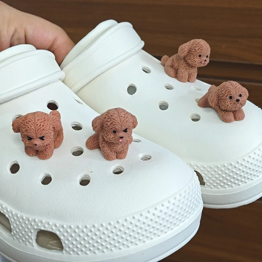 3D Mini Puppy Shoe Charms for Crocs Cute Poodle Garden Sandals Decorations Clogs Pins Boys Girls Gifts DIY Slipper Accessories image 3
