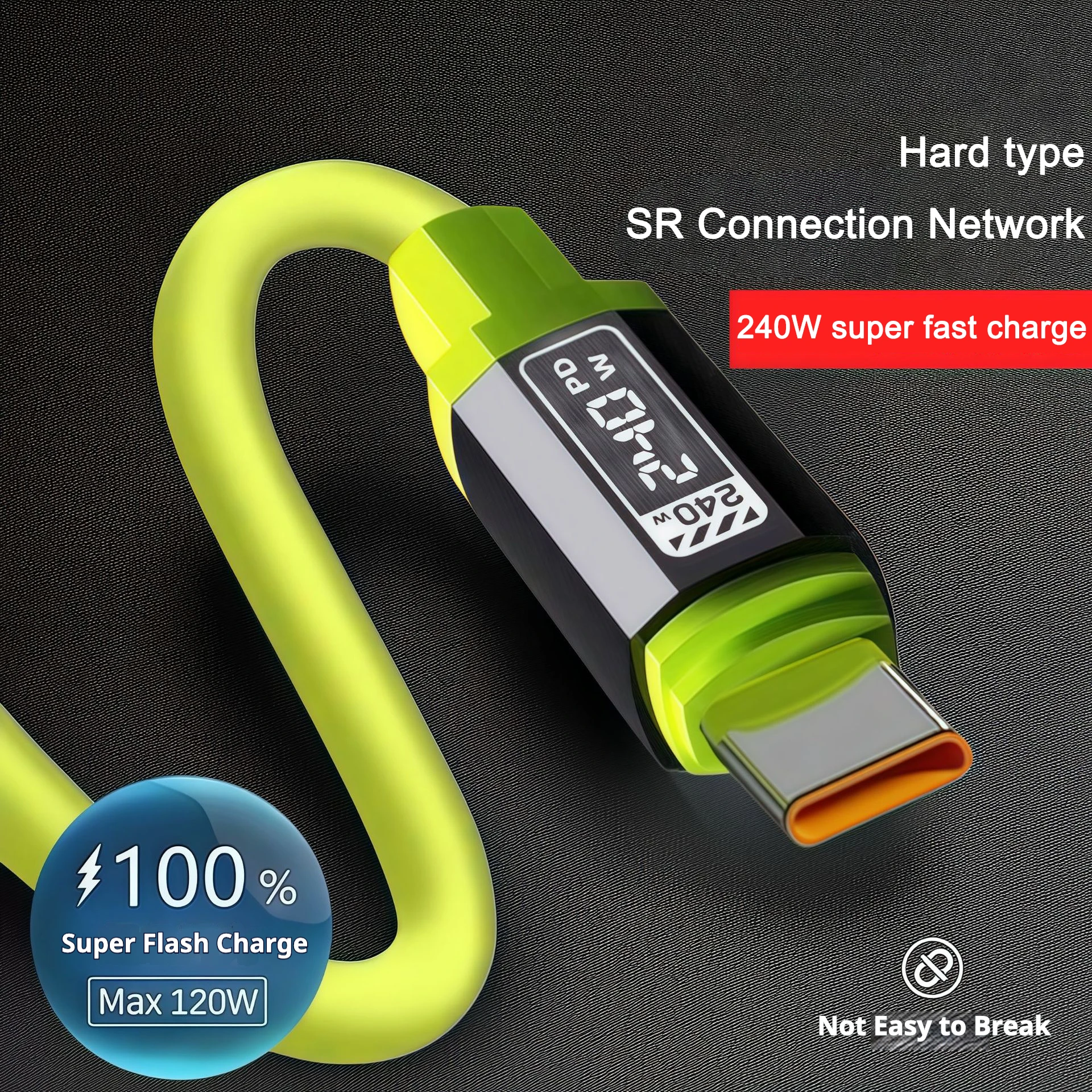 

0.3m/1m/2m/3m 240W Fast Charging USB Type-C to Type-C Cable with Real-Time Power Display for Huawei, Xiaomi, Samsung, OPPO, VIVO