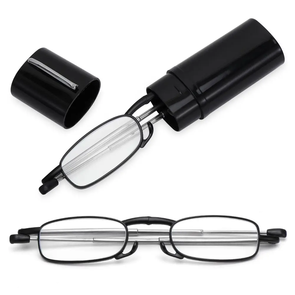 Fashion MINI Folding Reading Glasses Men Women Small Metal Square Frame Presbyopia Eyeglasses with Case Foldable Readers Eyewear