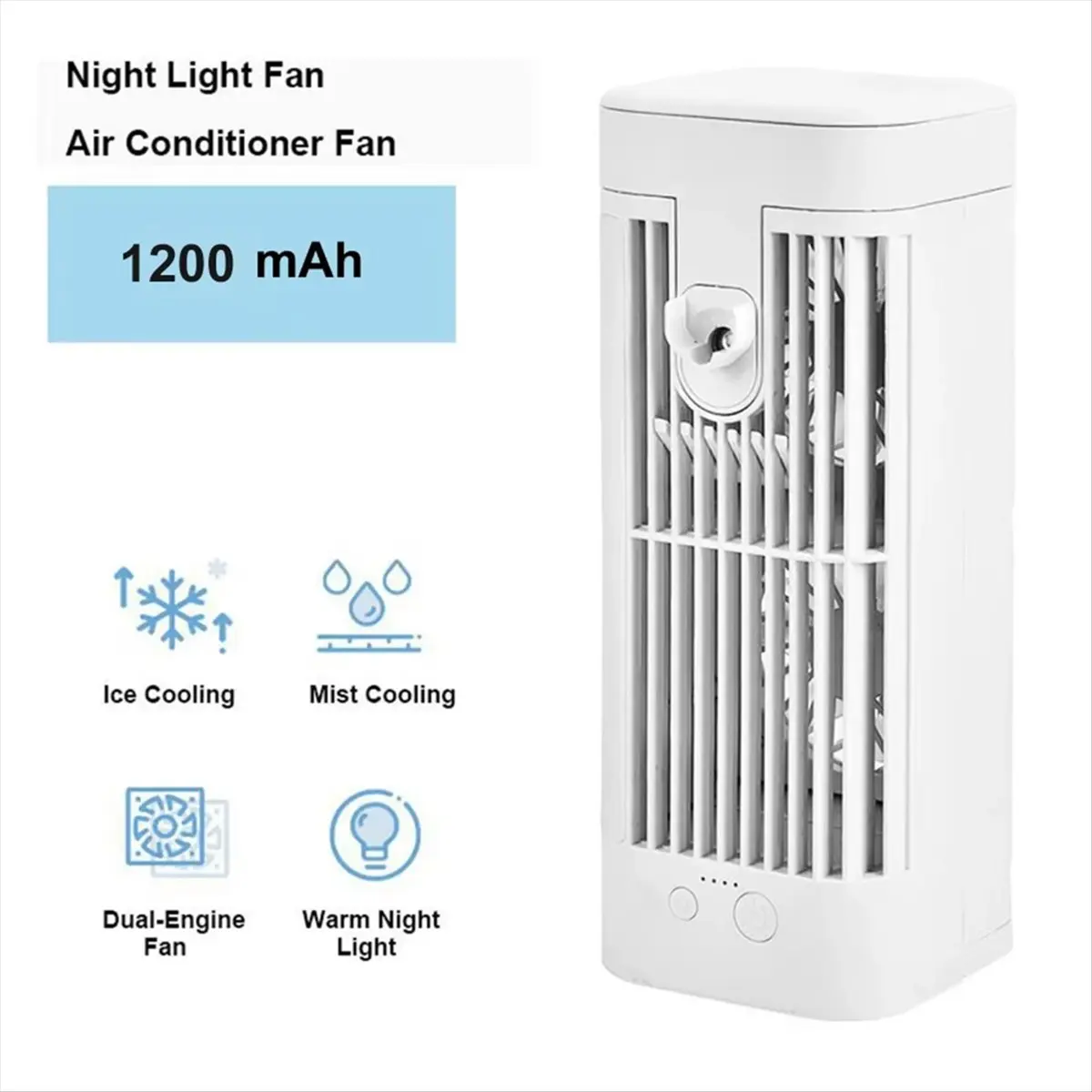 مبرد هواء بمروحة USB محمولة مع ضوء سطح المكتب ومكيف هواء للغرفة ومرطب 1200 مللي أمبير في الساعة لفترة طويلة للطلاب #6