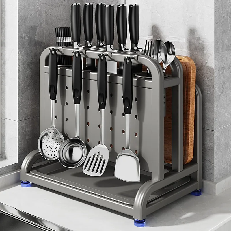 

Stainless steel 304 kitchen rack knife holder anvil cutting board multi functional chopstick cage integrated storage rack Shelf